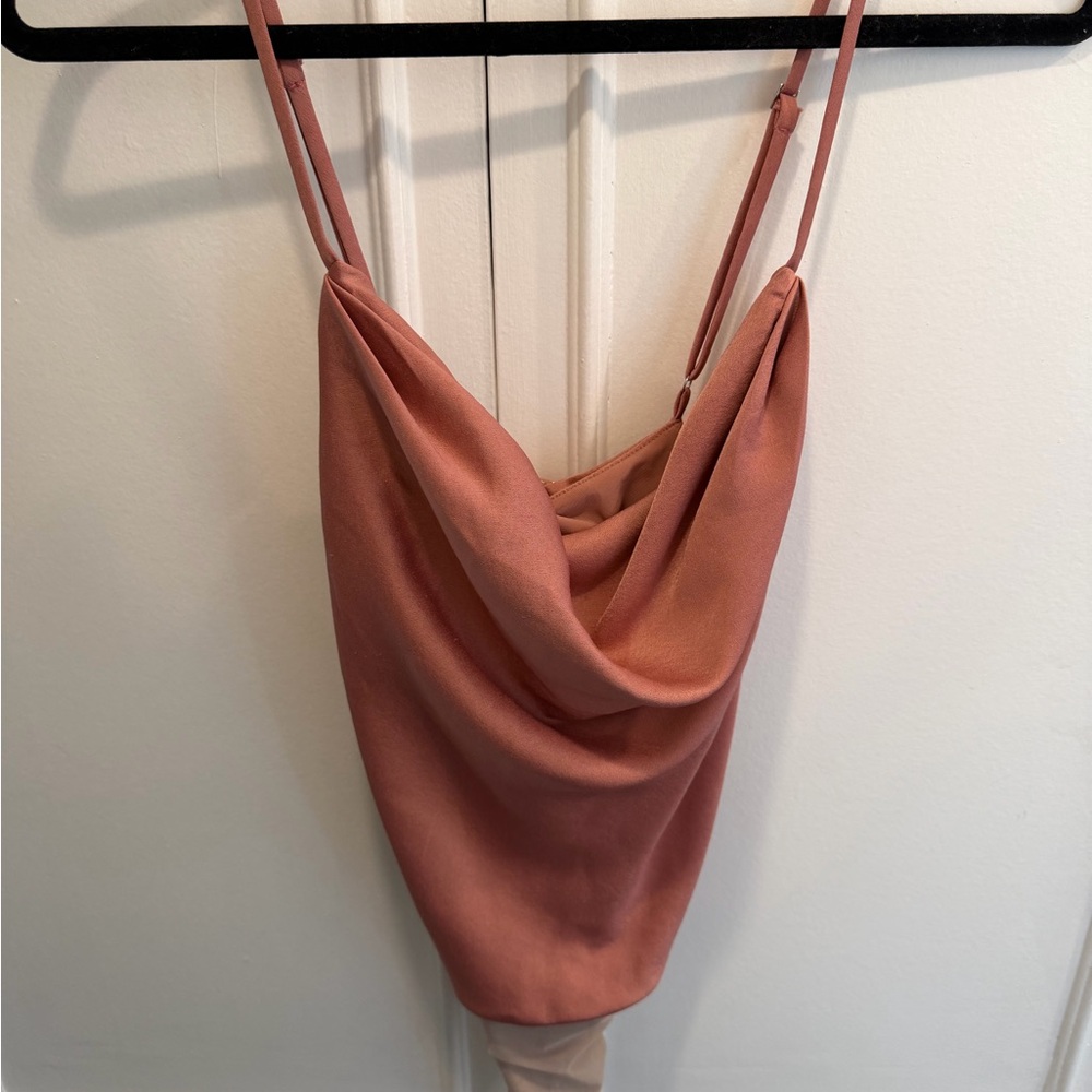 NBD Blush Pink Satin Slip Dress with Cowl Neck